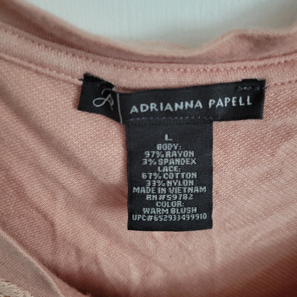 Adrianna Papell Woman Blush Pink Long Sleeve Floal Lace Detail Blouse Size L - Picture 2 of 4